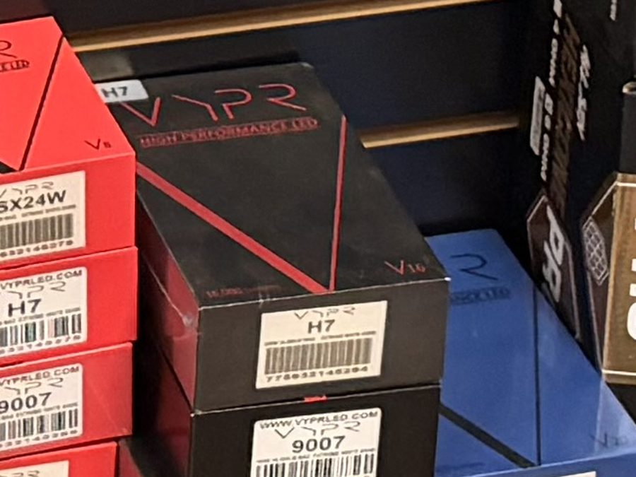 VYPR LED headlight bulbs on the shelf at AMA Audio Customs